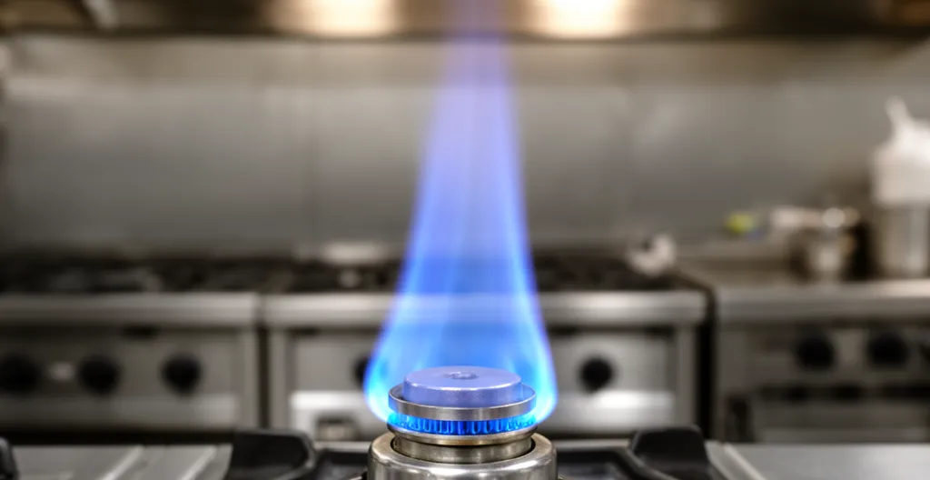 Flamme bleue stable d'un brûleur industriel au propane en fonctionnement